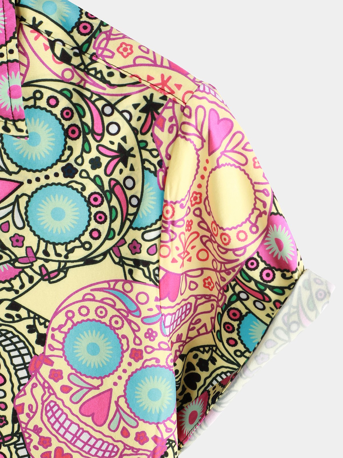 Men's Pink Funny Skull Print Short Sleeve Shirt