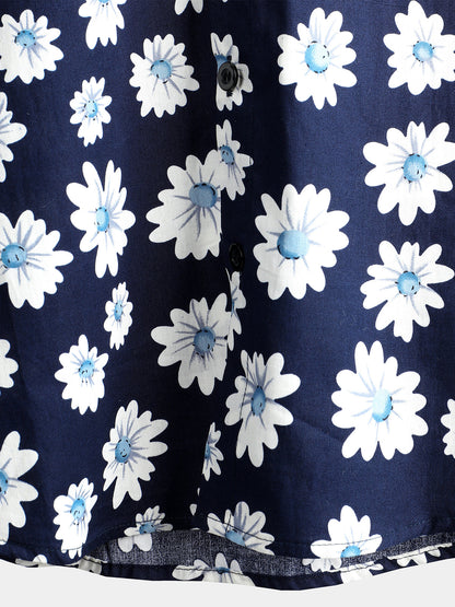 Men's Navy Blue Daisy Hawaiian Short Sleeve Shirt