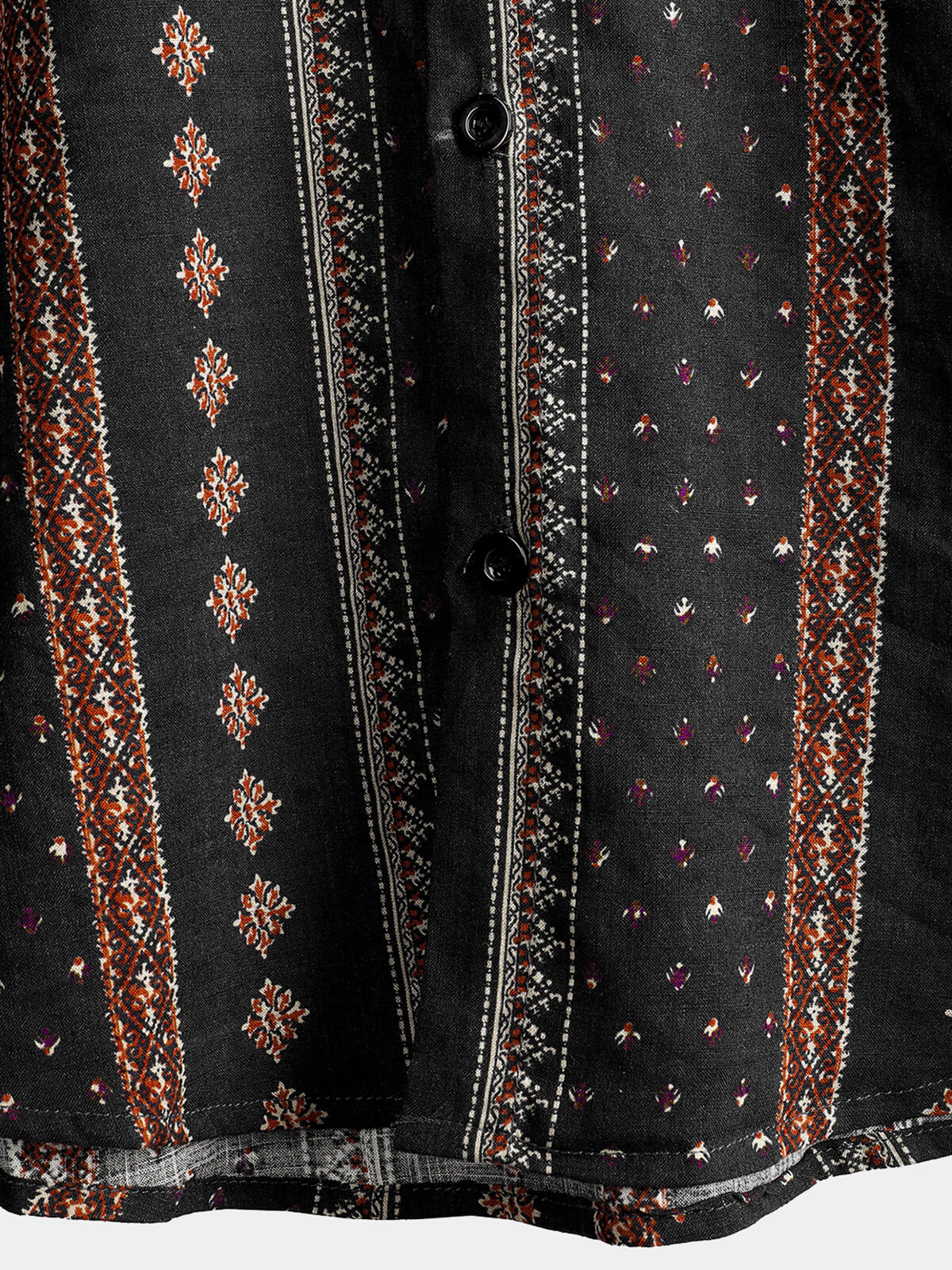 Men's Retro Black Striped Print Button Up 70s Vintage Short Sleeve Western Shirt
