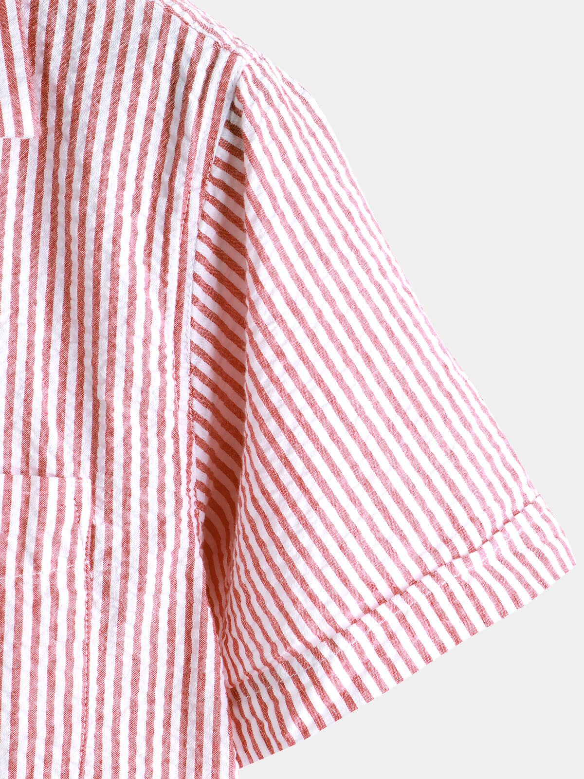 Men's Breathable Striped Cotton Button Up Summer Cuban Collar Camp Short Sleeve Beach Shirt