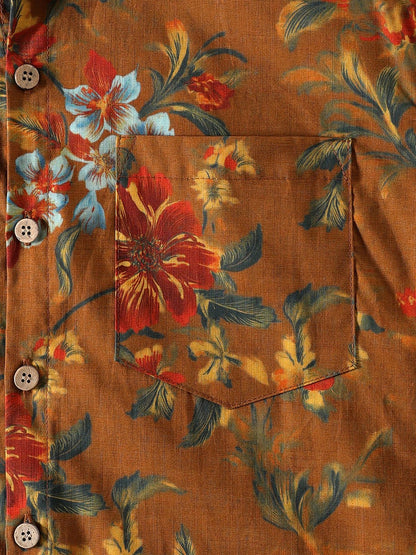 Men’s Vintage Flower Print Short Sleeve Button Down Breathable Cool Shirt