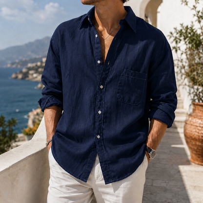 Fashioninprint Daily Cotton-linen Urban Casual Long-sleeve Shirt with Chest Pocket