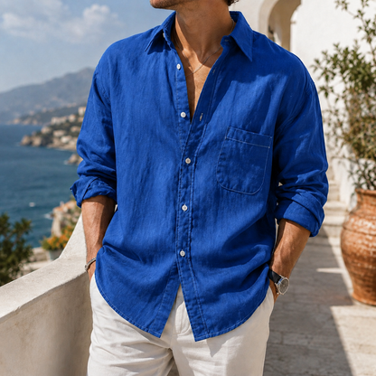 Fashioninprint Daily Cotton-linen Urban Casual Long-sleeve Shirt with Chest Pocket