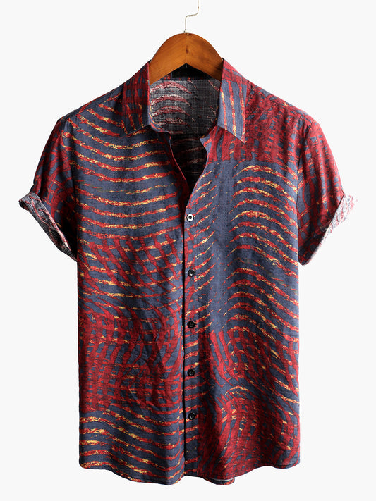 Men's Casual Striped Print Short Sleeve Shirt