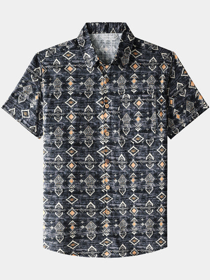 Men’s Breathable Geometric Short Sleeve Button Down Cool Casual Shirt