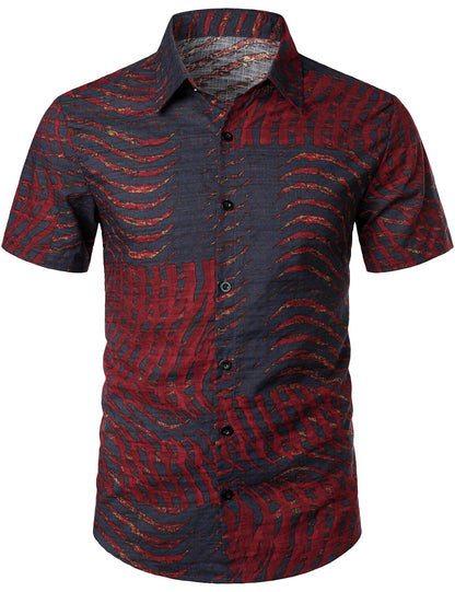 Men's Casual Striped Print Short Sleeve Shirt