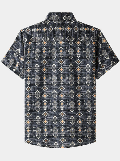 Men’s Breathable Geometric Short Sleeve Button Down Cool Casual Shirt