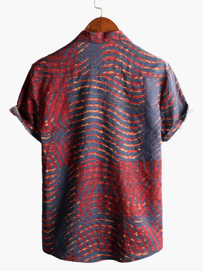 Men's Casual Striped Print Short Sleeve Shirt
