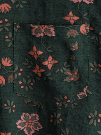Men's Floral Print Vintage Holiday Green Hawaiian Short Sleeve Shirt