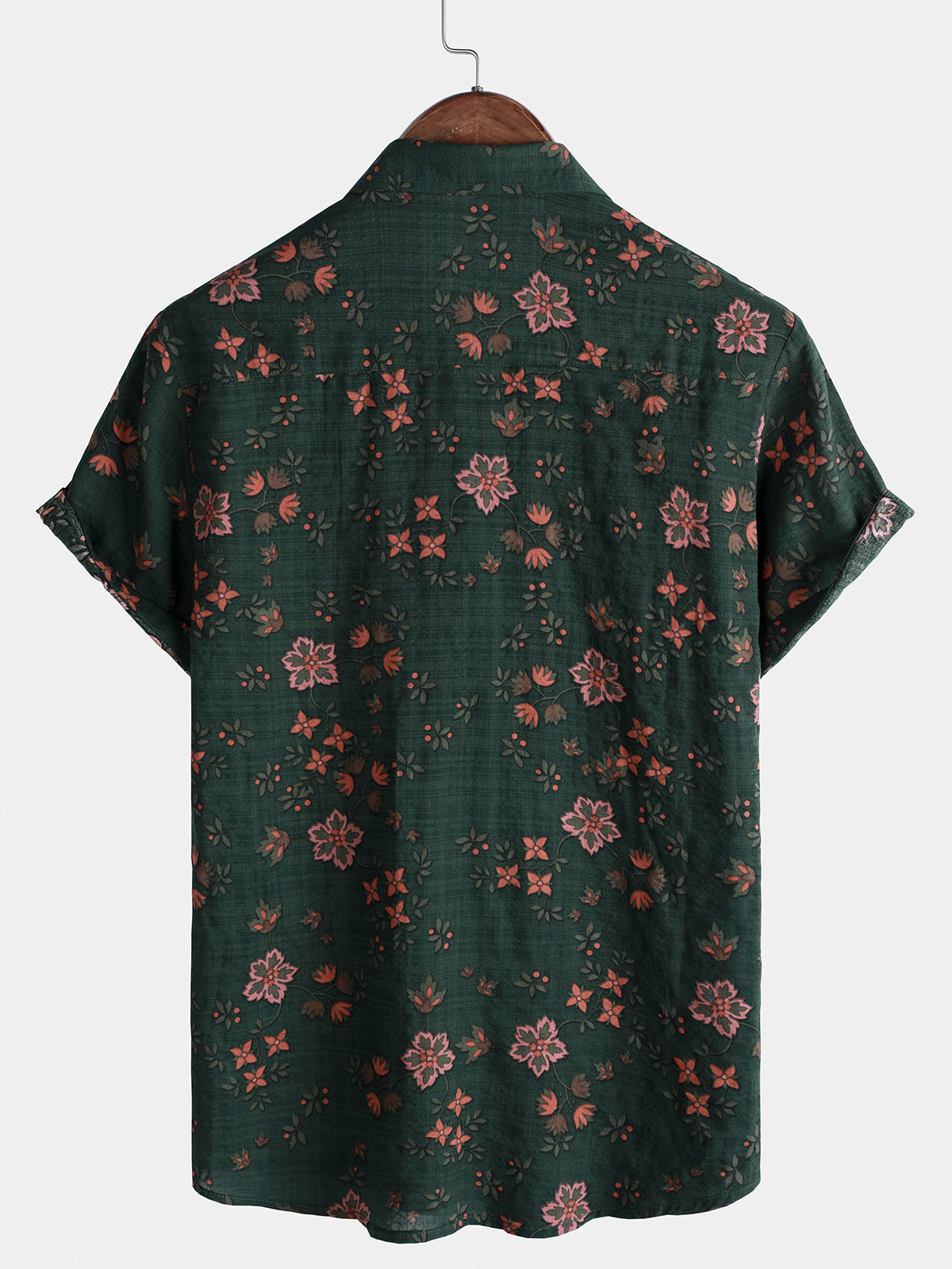 Men's Floral Print Vintage Holiday Green Hawaiian Short Sleeve Shirt