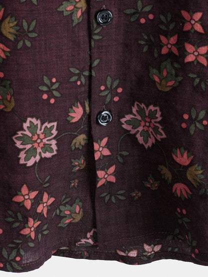 Men's Floral Print Vintage Holiday Brown Hawaiian Short Sleeve Shirt