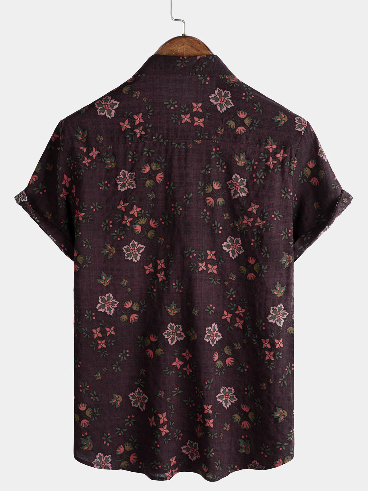 Men's Floral Print Vintage Holiday Brown Hawaiian Short Sleeve Shirt
