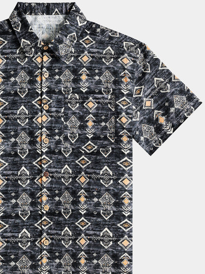 Men’s Breathable Geometric Short Sleeve Button Down Cool Casual Shirt