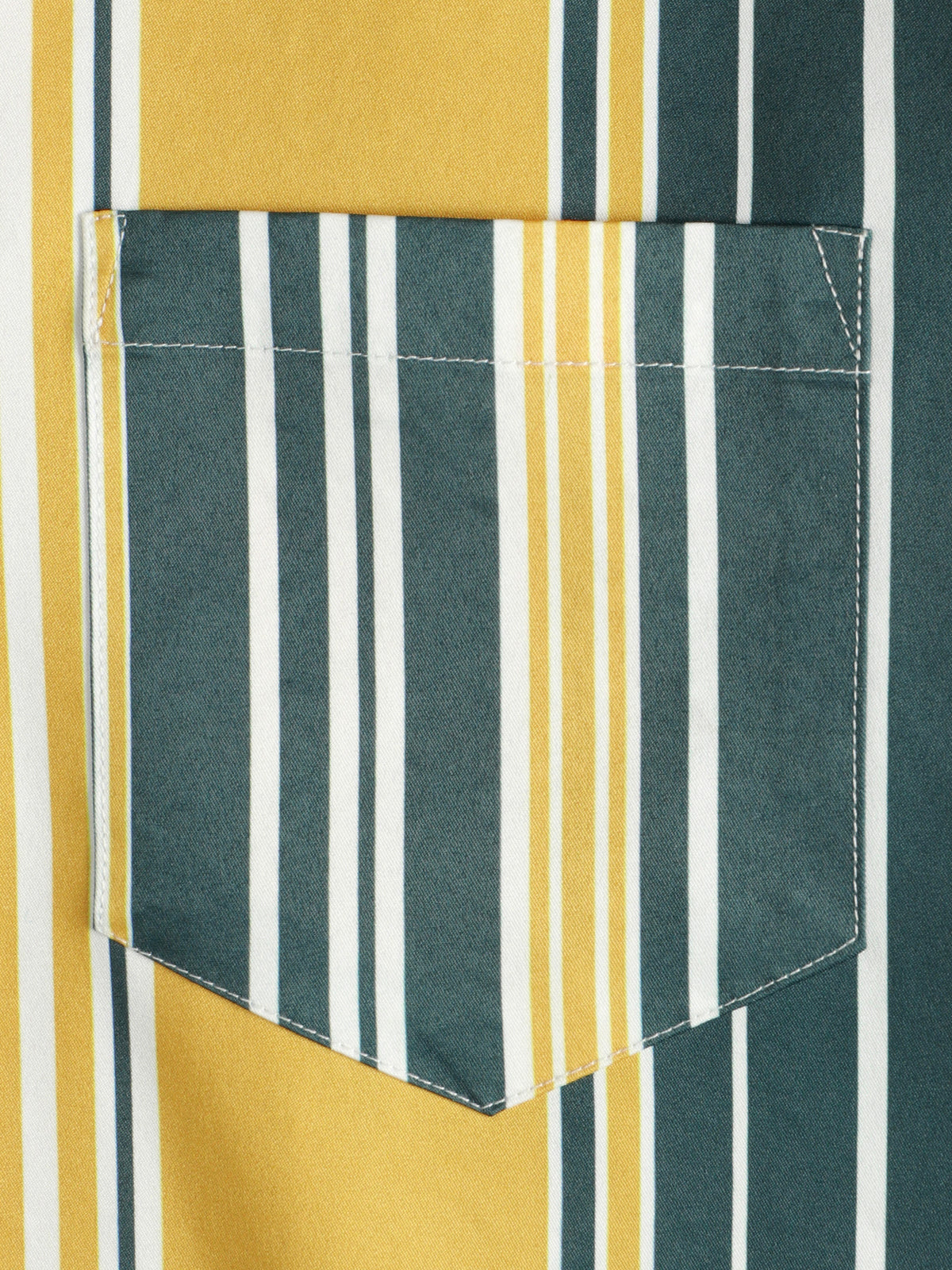 Men's Casual Button Up Retro Yellow And Green Vertical Striped Pocket Short Sleeve Shirt