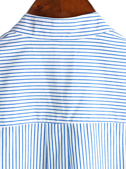 Men's Cotton Henley Breathable Stand Collar Solid Color Short Sleeve Classic Vertical Striped Shirt