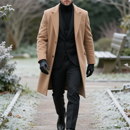 Men's Classic Mid-Length Double-Breasted Wool Blend Coat