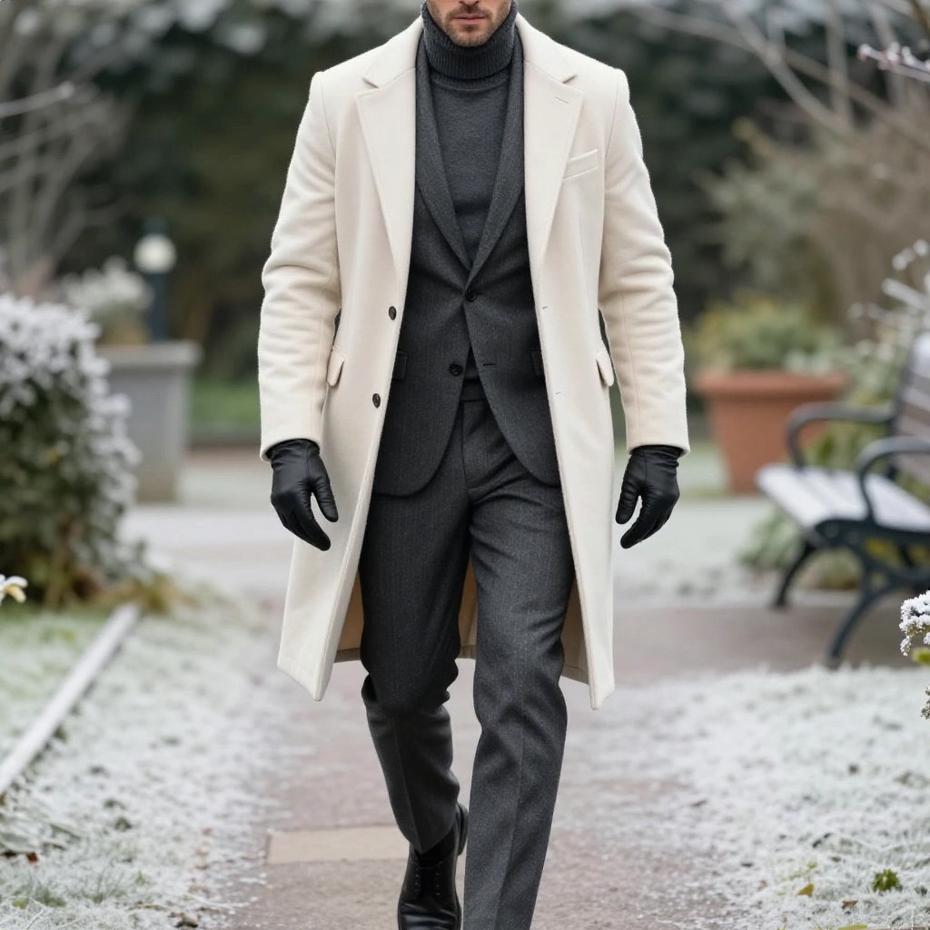 Men's Classic Mid-Length Double-Breasted Wool Blend Coat