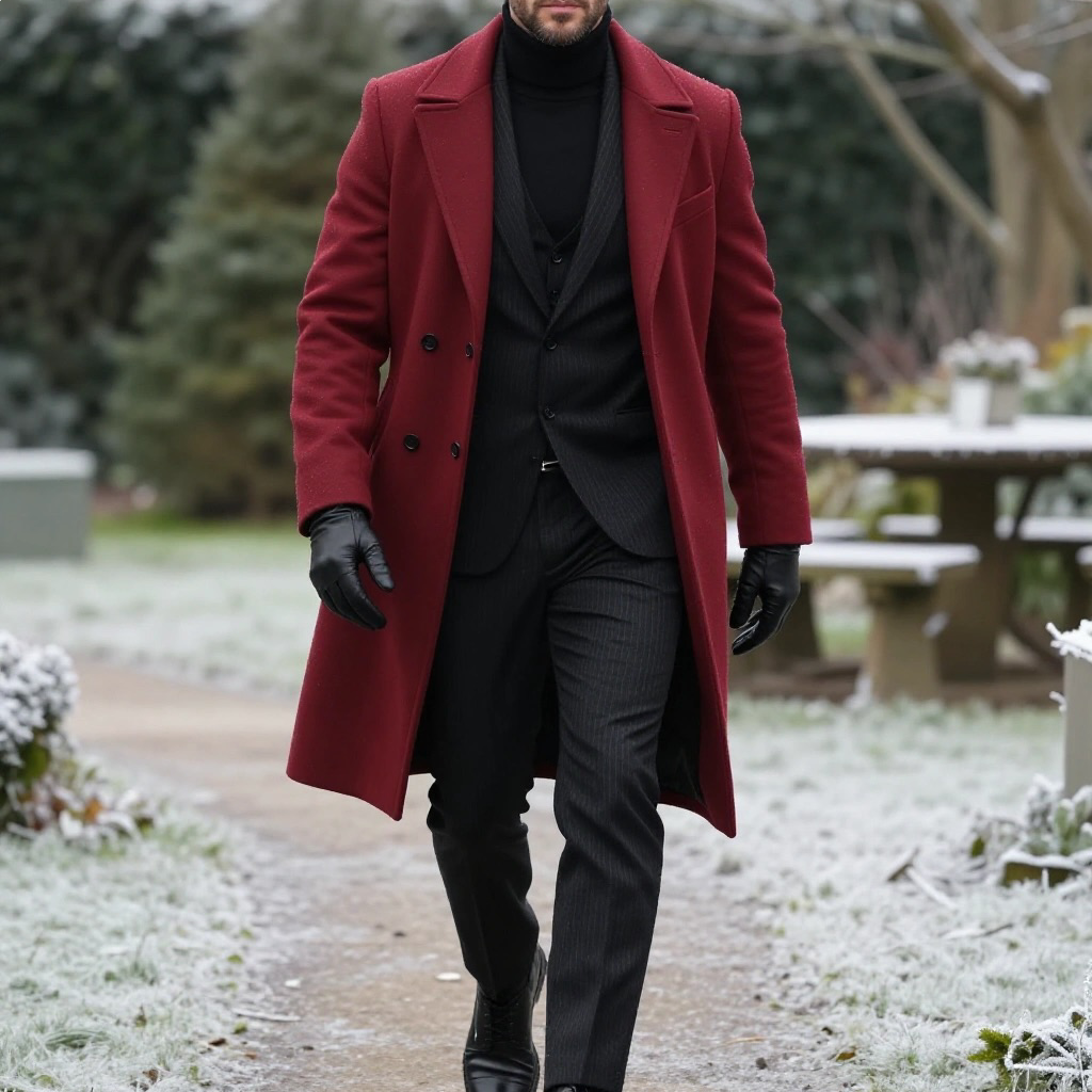 Men's Classic Mid-Length Double-Breasted Wool Blend Coat