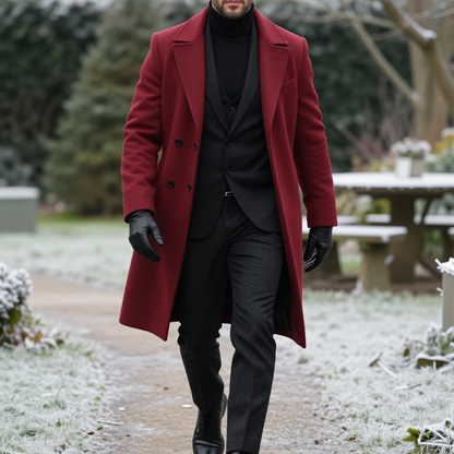 Men's Classic Mid-Length Double-Breasted Wool Blend Coat
