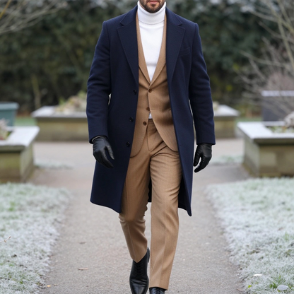 Men's Classic Mid-Length Double-Breasted Wool Blend Coat