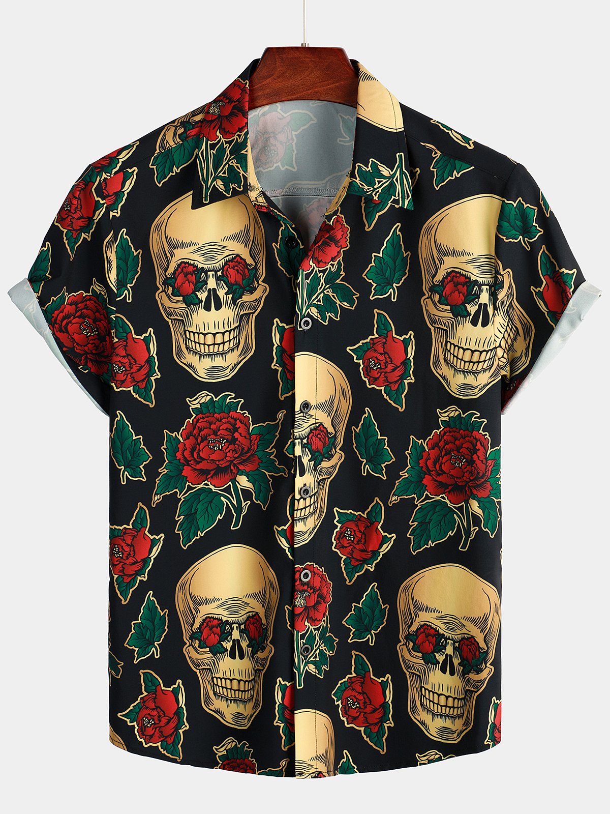 Men's Funny Skull Print Hawaiian Short Sleeve Shirt