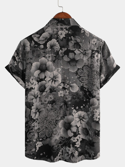 Men's Vintage Floral Summer Holiday Hawaiian Breathable Button Up Short Sleeve Shirt