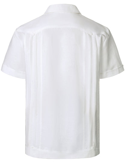 Men’s Linen Cuban Guayabera Casual Button Up Short Sleeve Summer Shirt