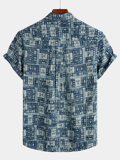 Men's Casual Retro Holiday Pocket Short Sleeve Shirt