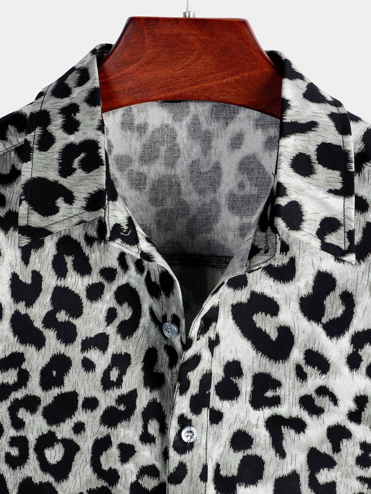 Men's Cotton Casual White Leopard Animal Print Cheetah Rock Button Up Short Sleeve Shirt