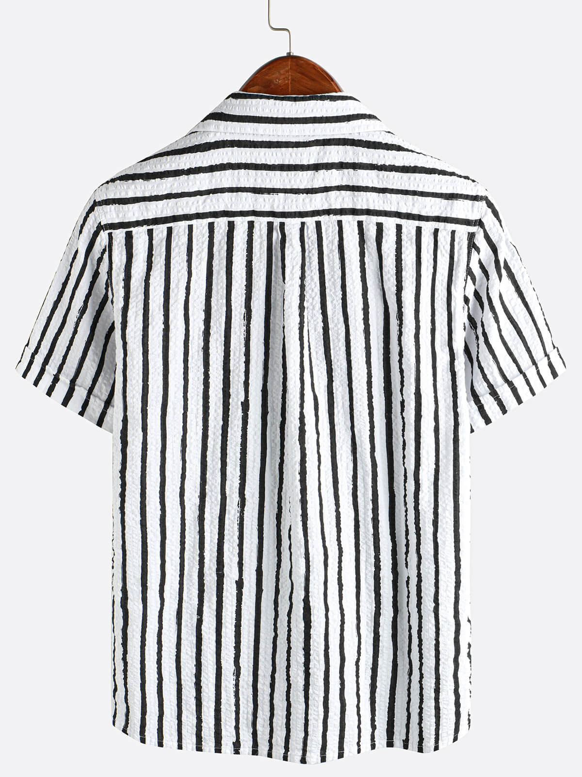 Men's Casual 100% Cotton Striped Pocket Hawaiian Holiday Button Up Short Sleeve Shirt