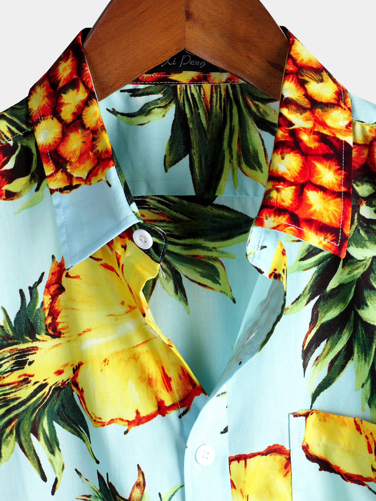 Men's Pineapple Print Holiday Pocket Cotton Shirt