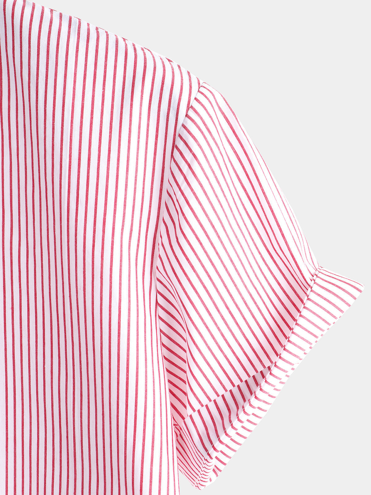 Men's Cotton Striped Stand Collar Short Sleeve Shirt