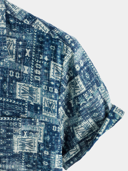 Men's Casual Retro Holiday Pocket Short Sleeve Shirt