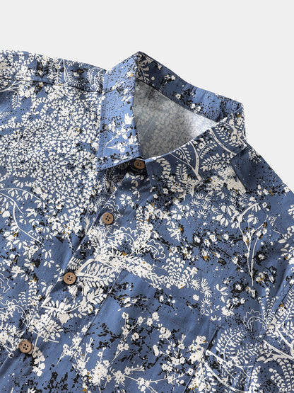 Men’s Artistic Floral Print Short Sleeve Button Up Breathable Cool Casual Shirt