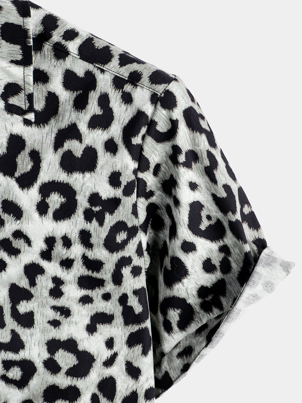 Men's Cotton Casual White Leopard Animal Print Cheetah Rock Button Up Short Sleeve Shirt