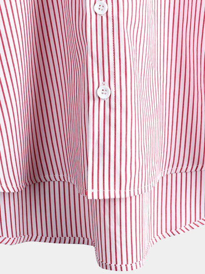 Men's Cotton Striped Stand Collar Short Sleeve Shirt