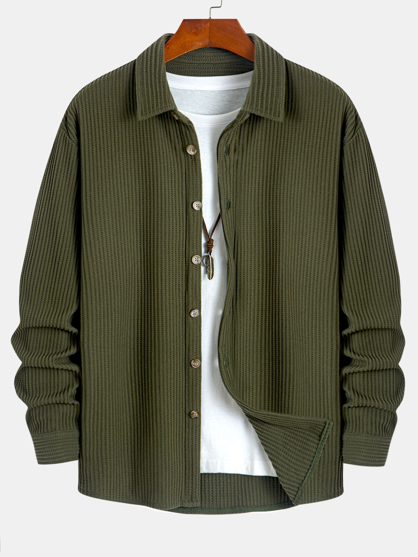 Long Sleeved Waffle Button Up Shirt