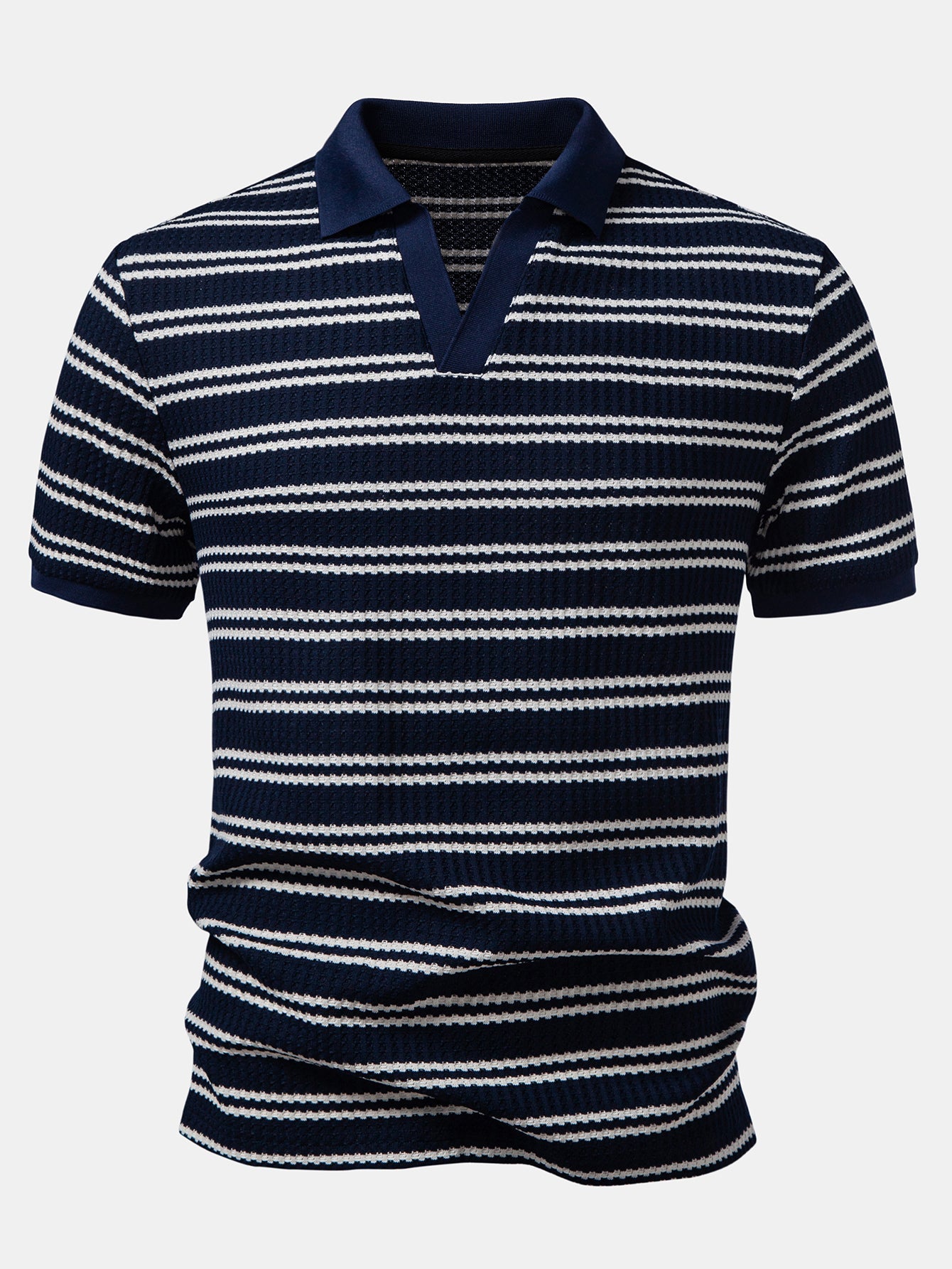 Stripe Waffle Johnny Collar Polo
