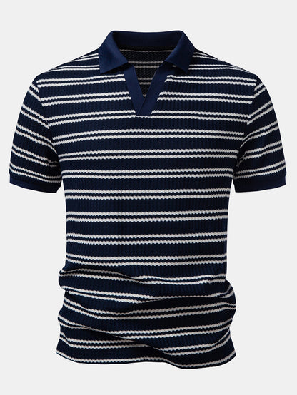 Stripe Waffle Johnny Collar Polo