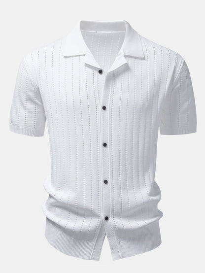 Stripe Button Up Open Knit Shirt