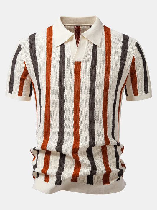 Striped Knit Johnny Collar Polo