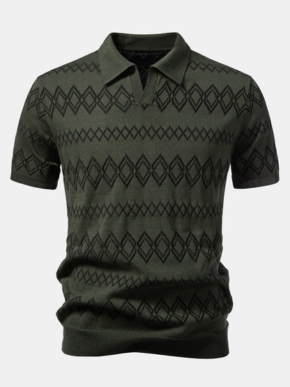 Geometric Jacquard Johnny Collar Polo