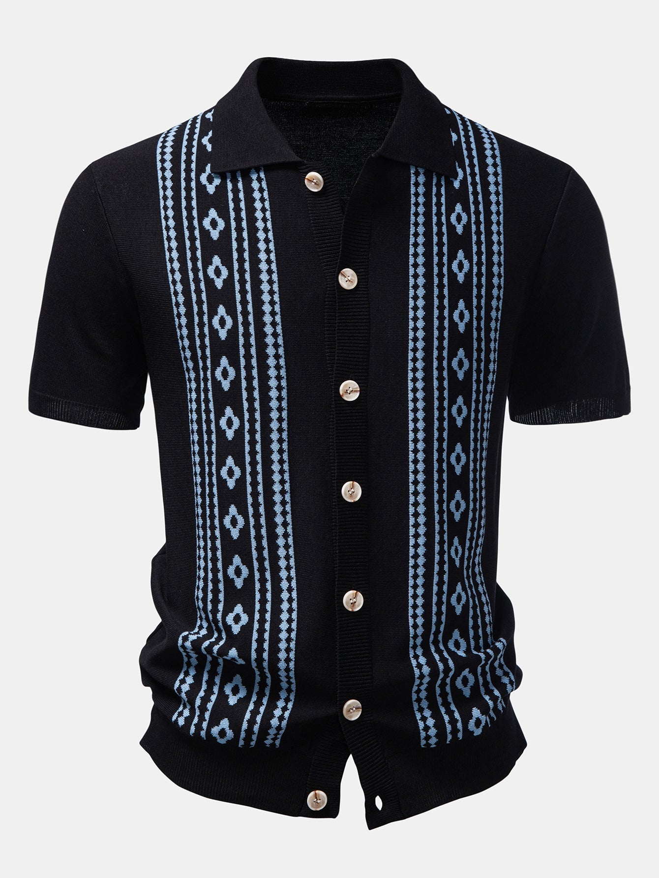 Geometric Floral Jacquard Button Up Knit Shirt