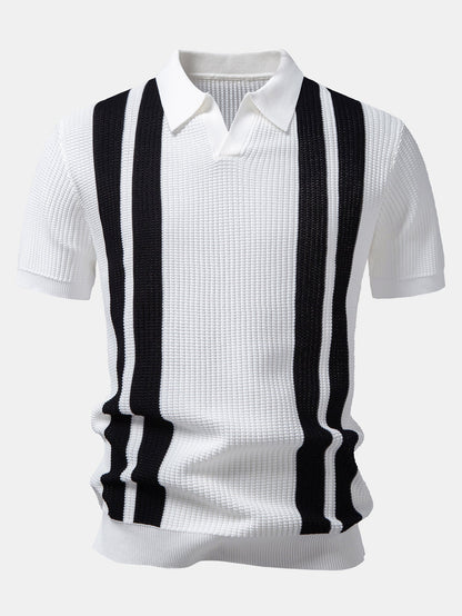 Stripe Johnny Collar Knit Polo
