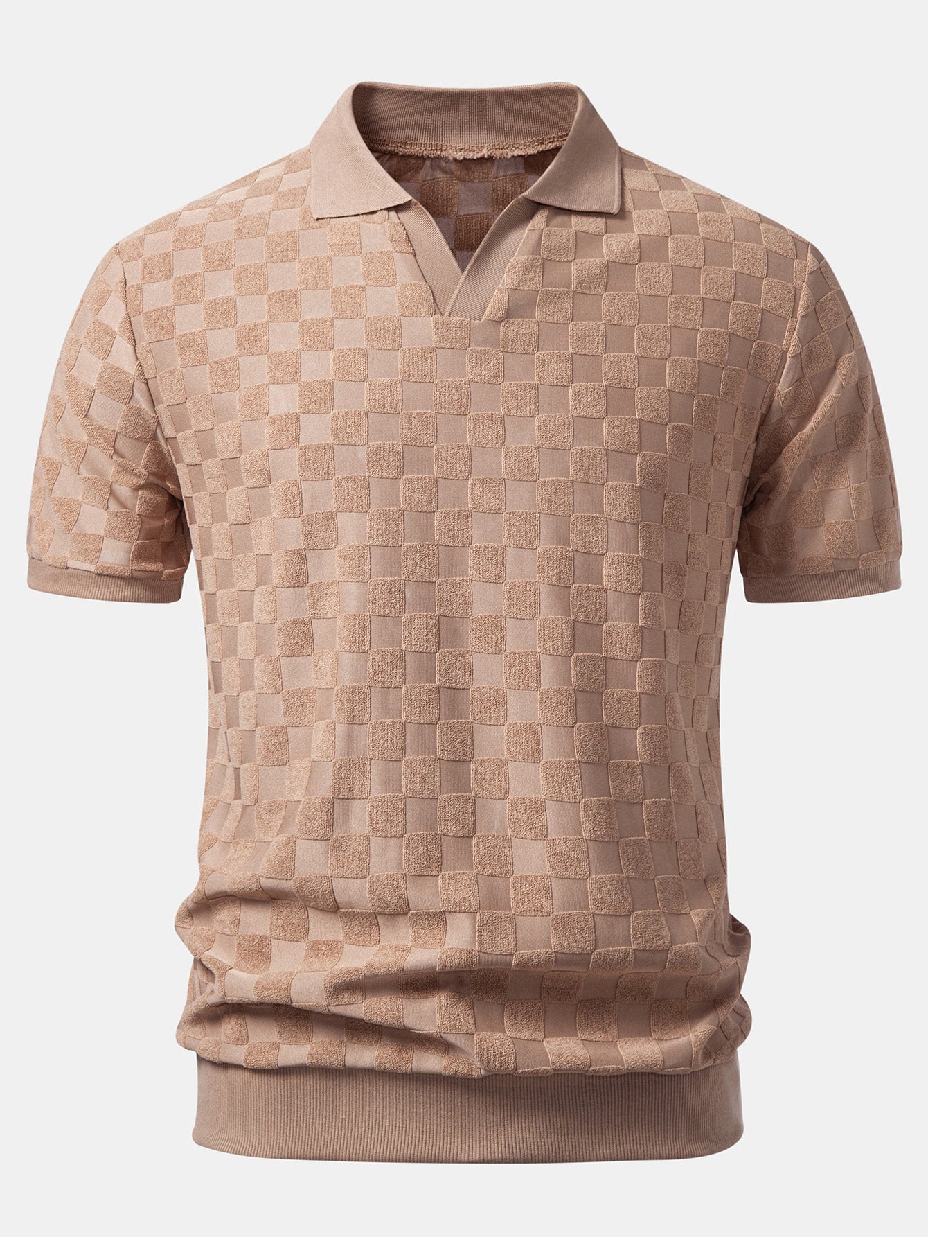 Checkerboard V-Neck Knit Polo