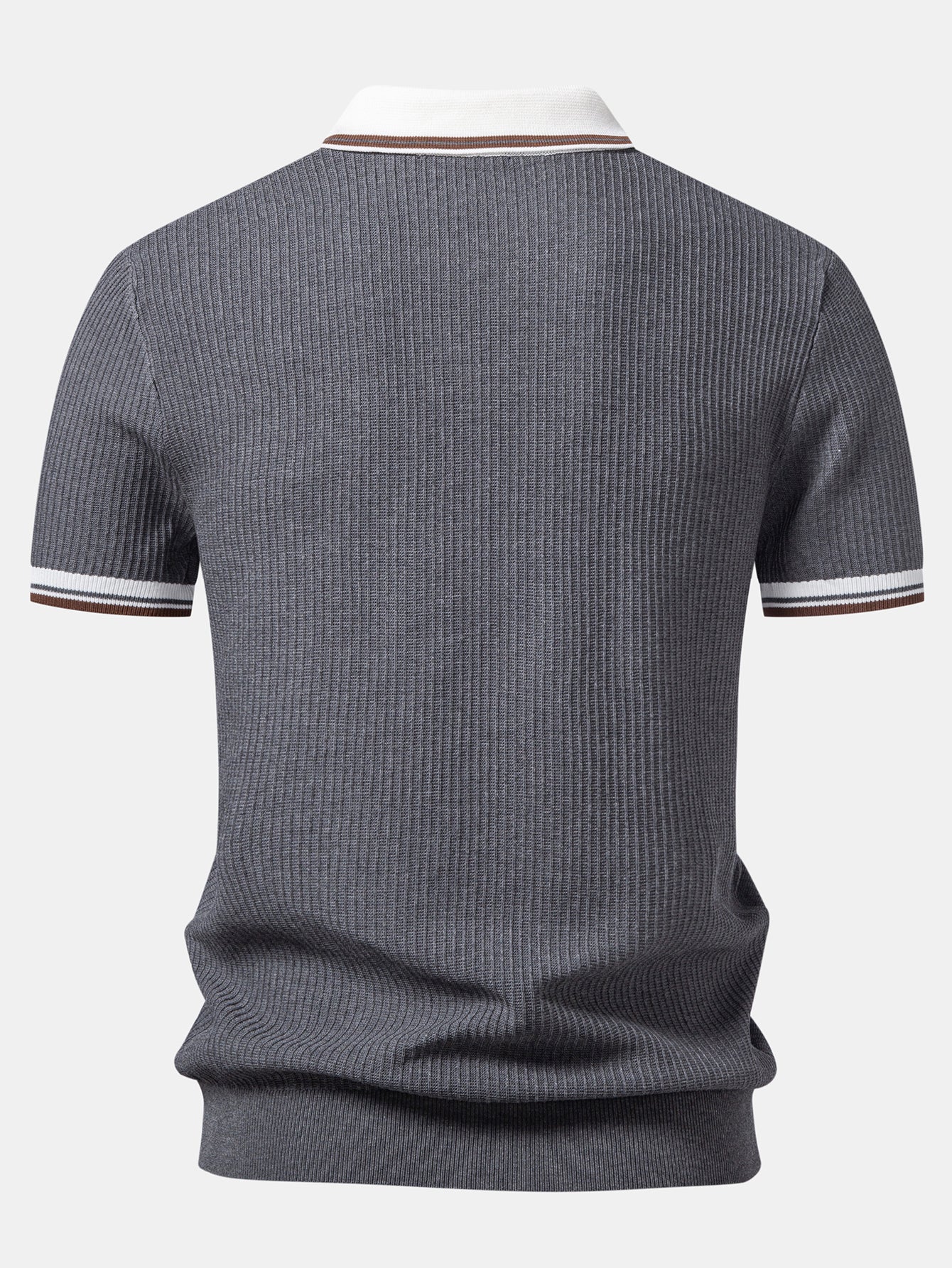 Contrast Trim Waffle Johnny Collar Knit Polo