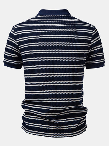Stripe Waffle Johnny Collar Polo