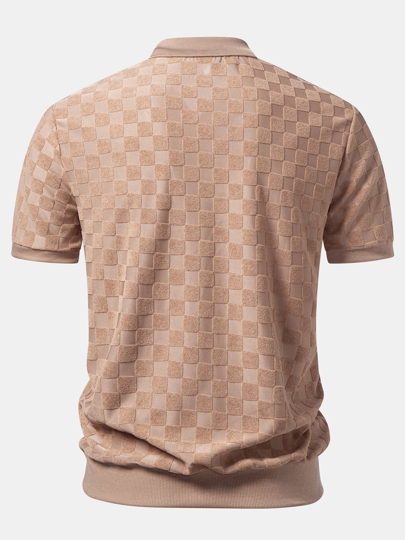 Checkerboard V-Neck Knit Polo
