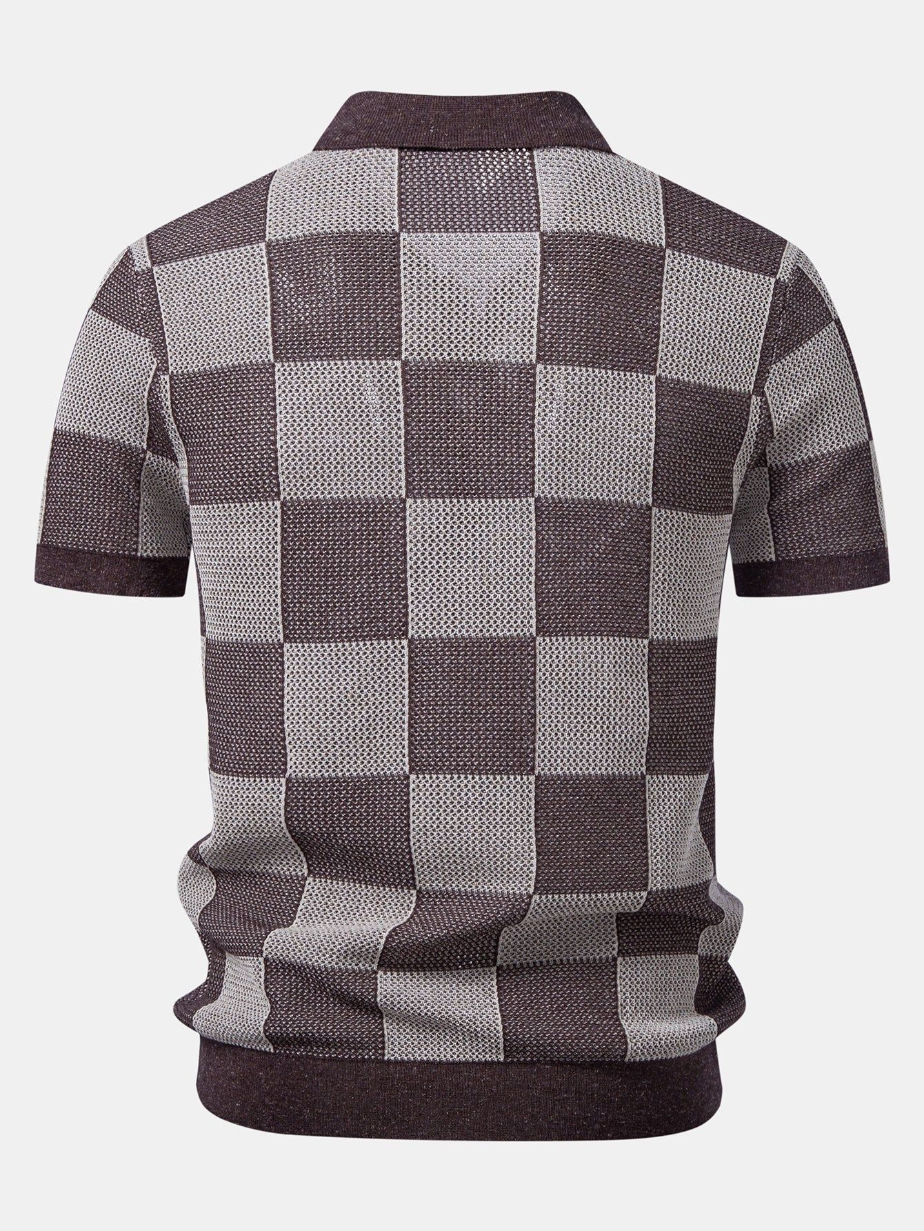 Checkerboard Crocheted Zipper Knit Polo