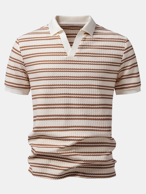 Stripe Waffle Johnny Collar Polo